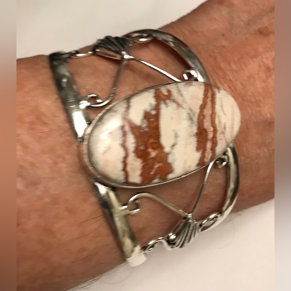 Jasper Stamped 925 Sterling Silver Cuff Bracelet